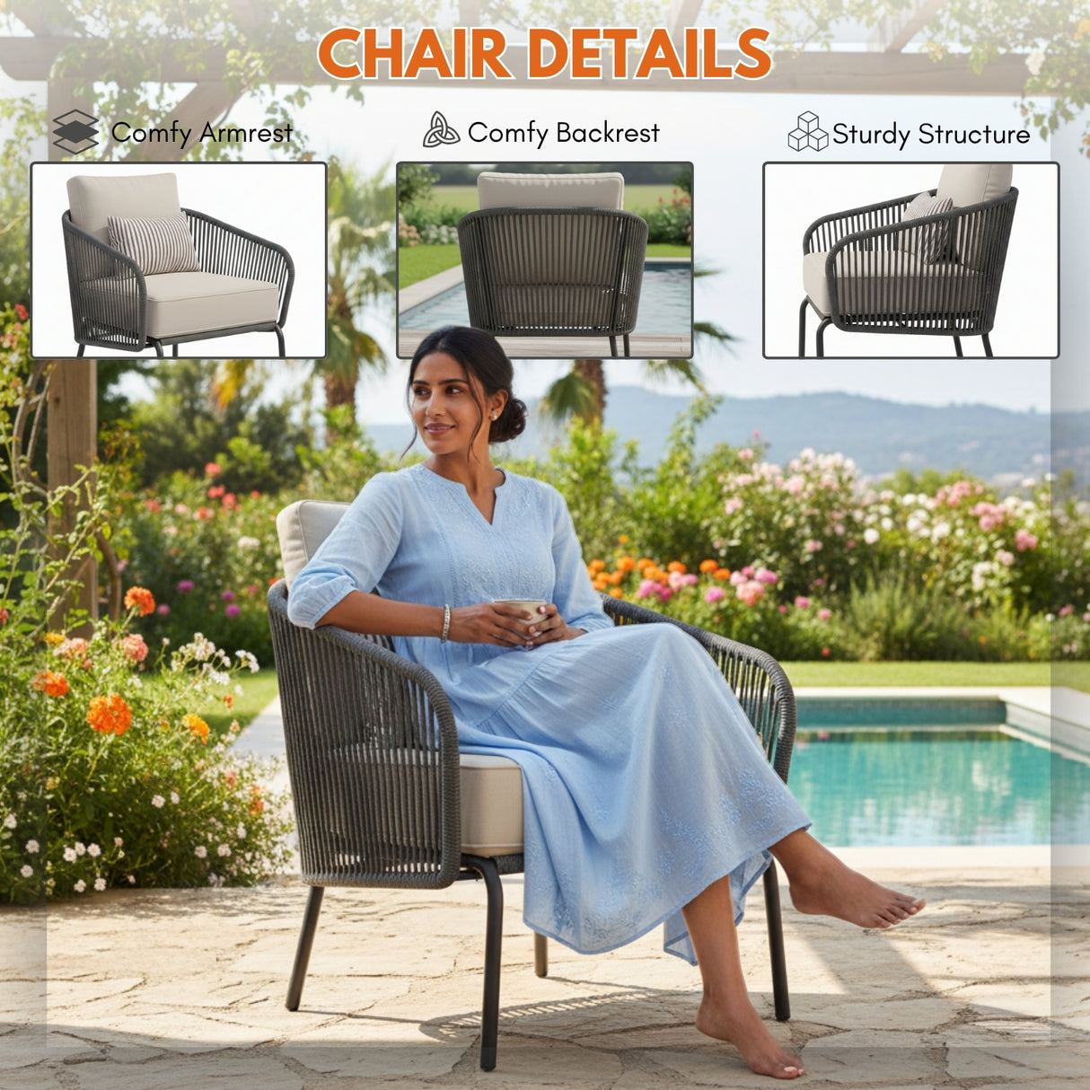 Outdoor Rope 2-Piece Sofa Chairs (Grey & Off-White)