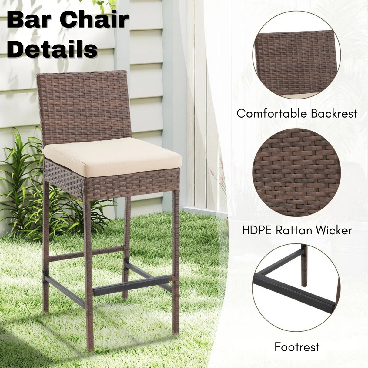 5-Piece Outdoor Rattan Wicker Bar Set with Wicker Top Table