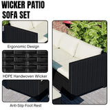 6-Piece Outdoor Wicker Patio Dining Set – Black/Cream