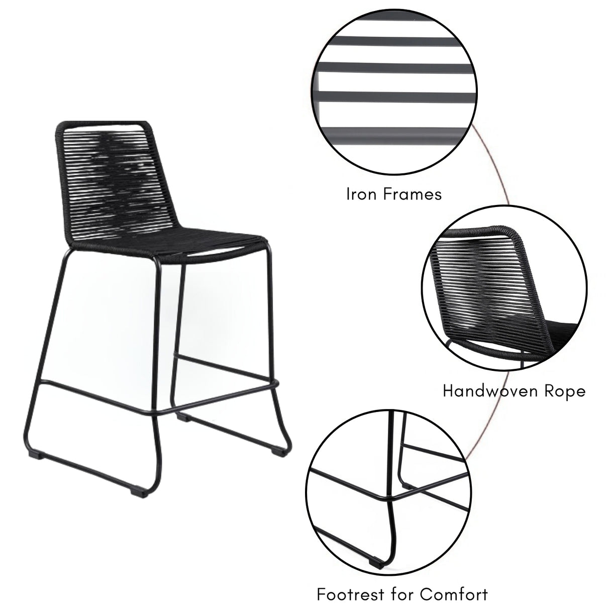 2-Piece Outdoor Rope Bar Chairs – Stylish Comfort Built to Last