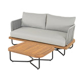 Outdoor 6-Piece Rope Woven Conversation Sofa Set with Wooden Top Table