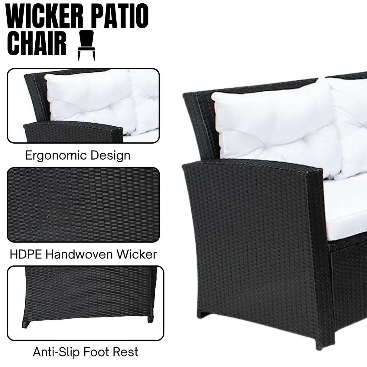 5-Piece Wicker Patio Conversation Set (Black/White)