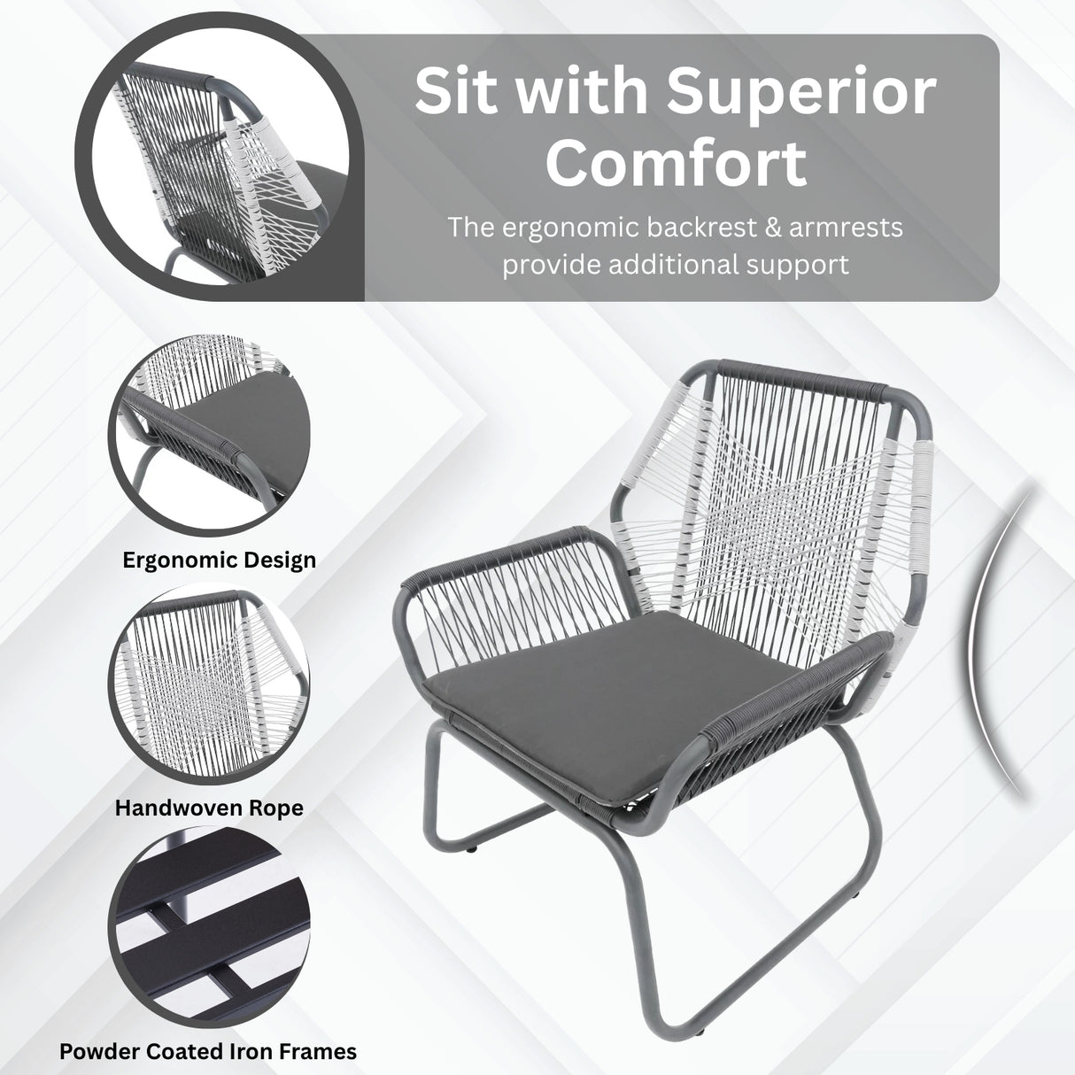 Outdoor Rope Double Tone 3-Piece Patio Set