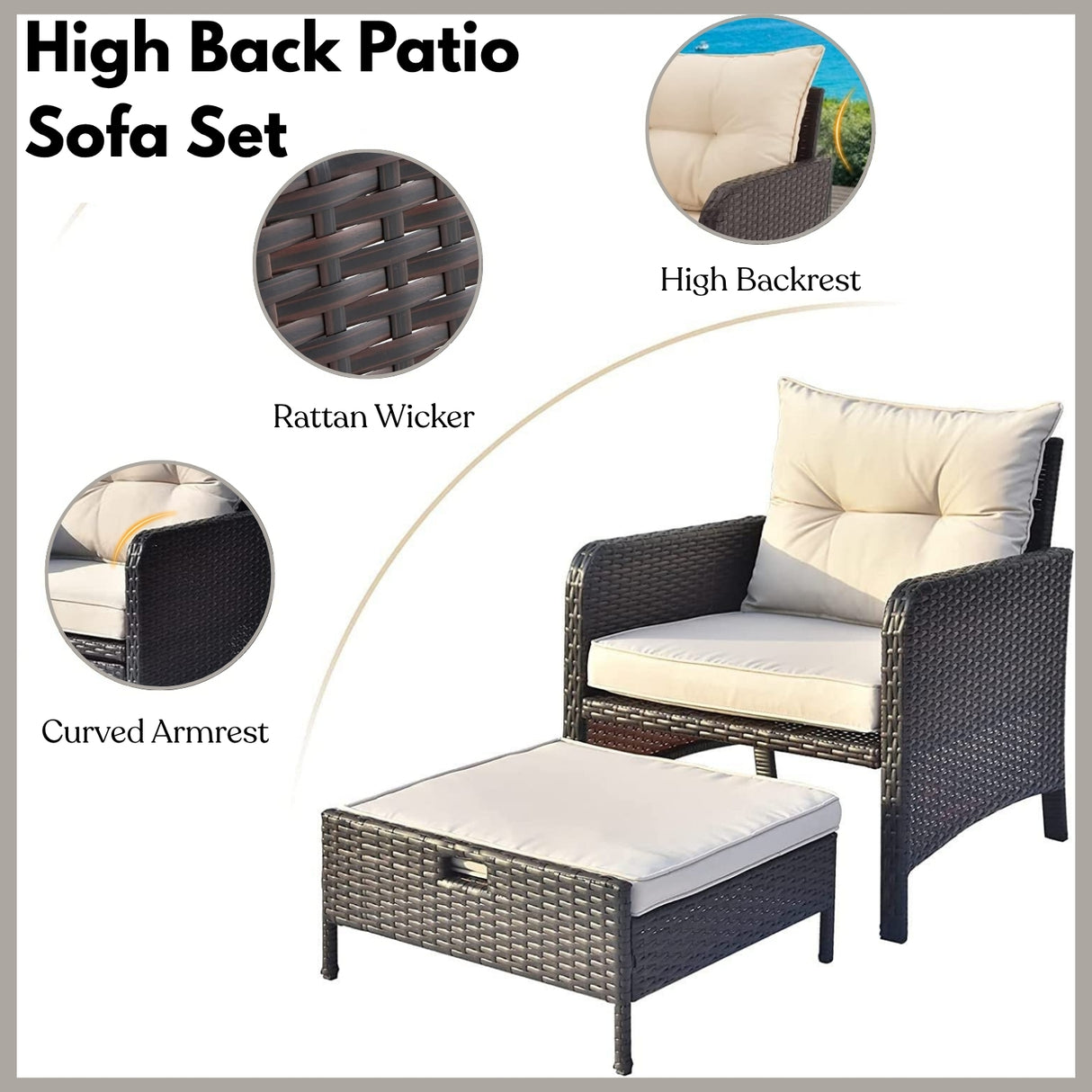 Outdoor 5 Piece Patio Wicker Furniture Set
