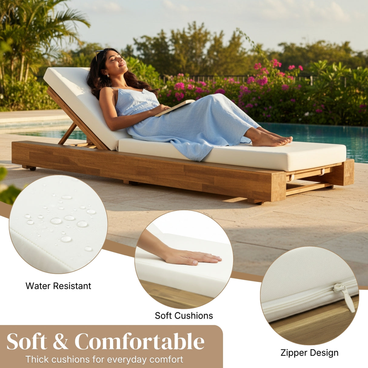 Premium Outdoor Teak Wooden Lounger Set with Cushions