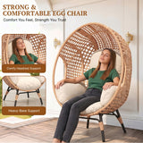 Outdoor Wicker Egg Chair with Cushions (Beige)