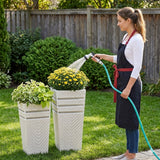 Outdoor Tall Square Rattan Planter Set of 2 (White)