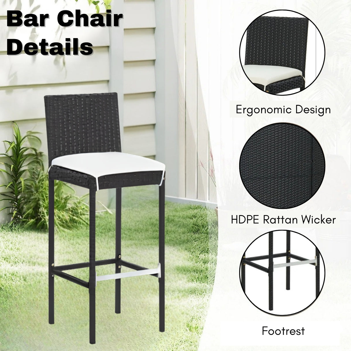 5-Piece Outdoor Rattan Wicker Bar Set with Wicker Top Table