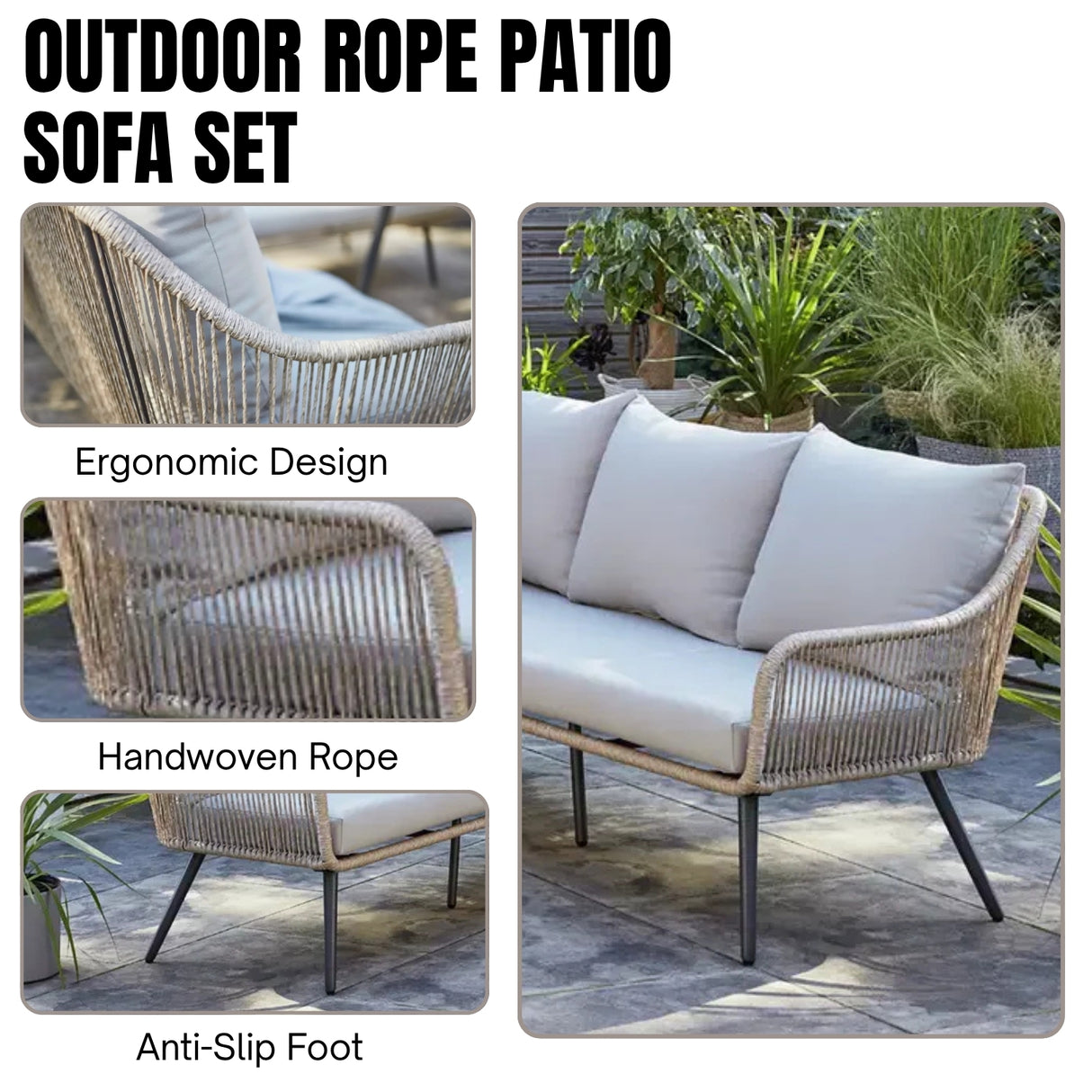 L-Shape Outdoor Rope Sofa Set