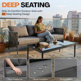 Outdoor Rope 5-Seater Sofa Set With Glass Top Table