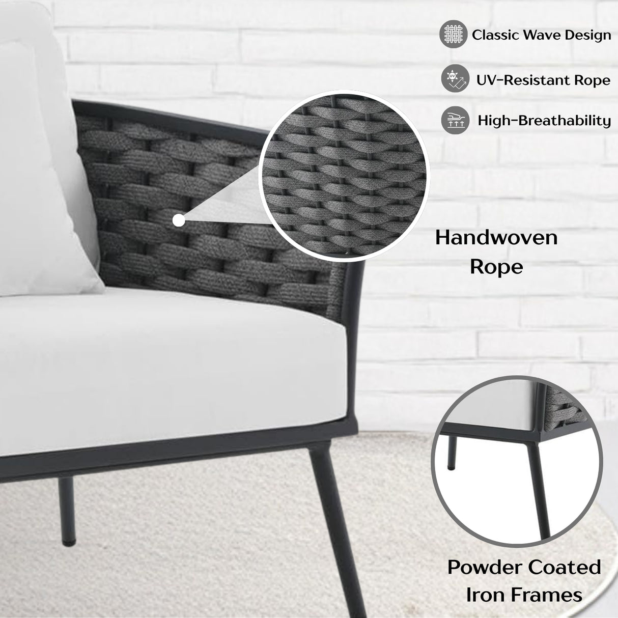 6-Piece Outdoor Rope Sofa Set (Grey & White)