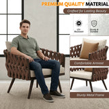 4-Piece Outdoor Rope Sofa Set With Glass Top Table (Brown & Off-White)