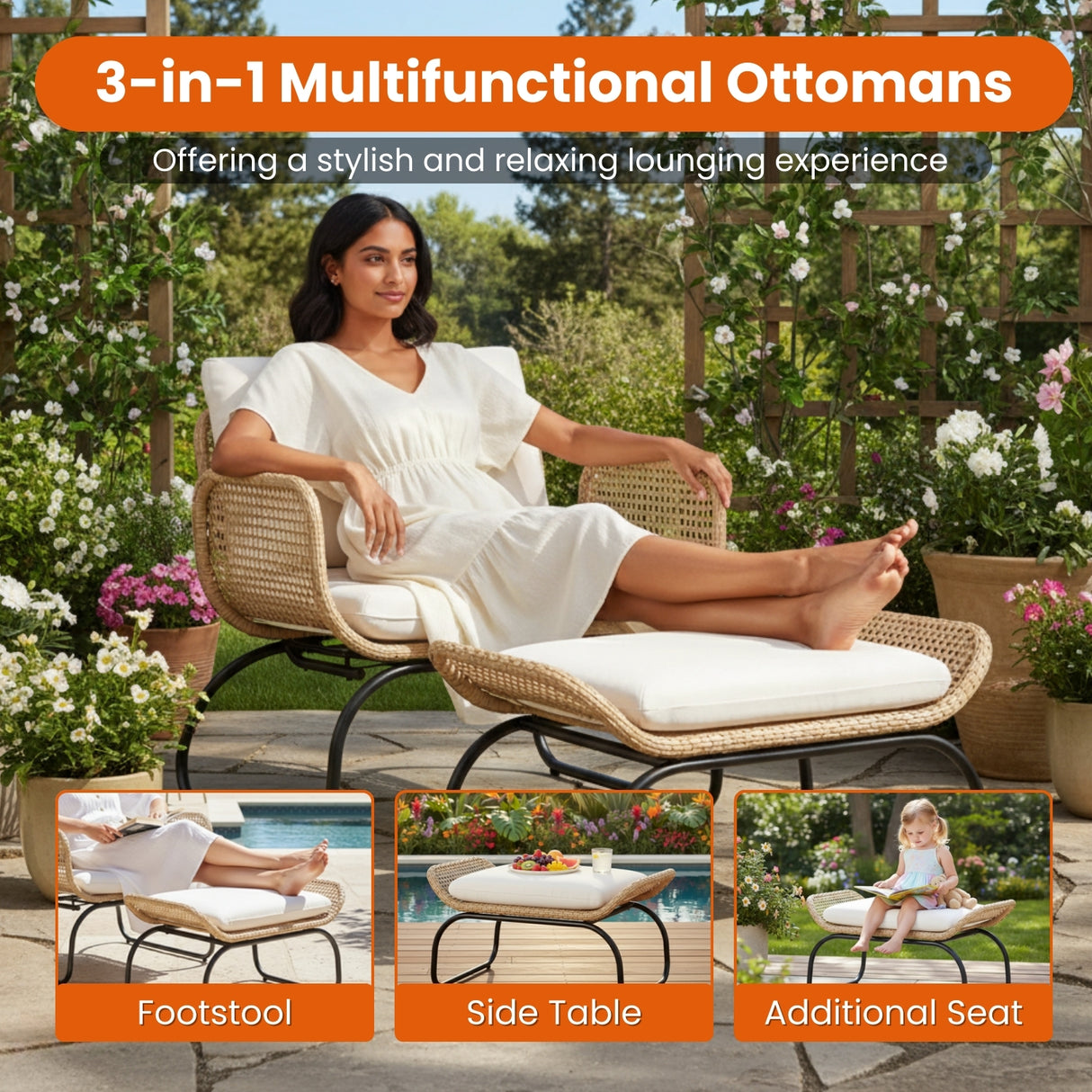 Outdoor Wicker 4-Piece Patio Set With Footrest