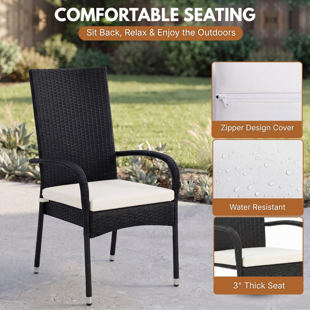 2-Piece Outdoor Rattan Wicker Patio Dining Chairs