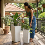 2-Piece Outdoor Rattan Wicker Tall Square Planters (White)