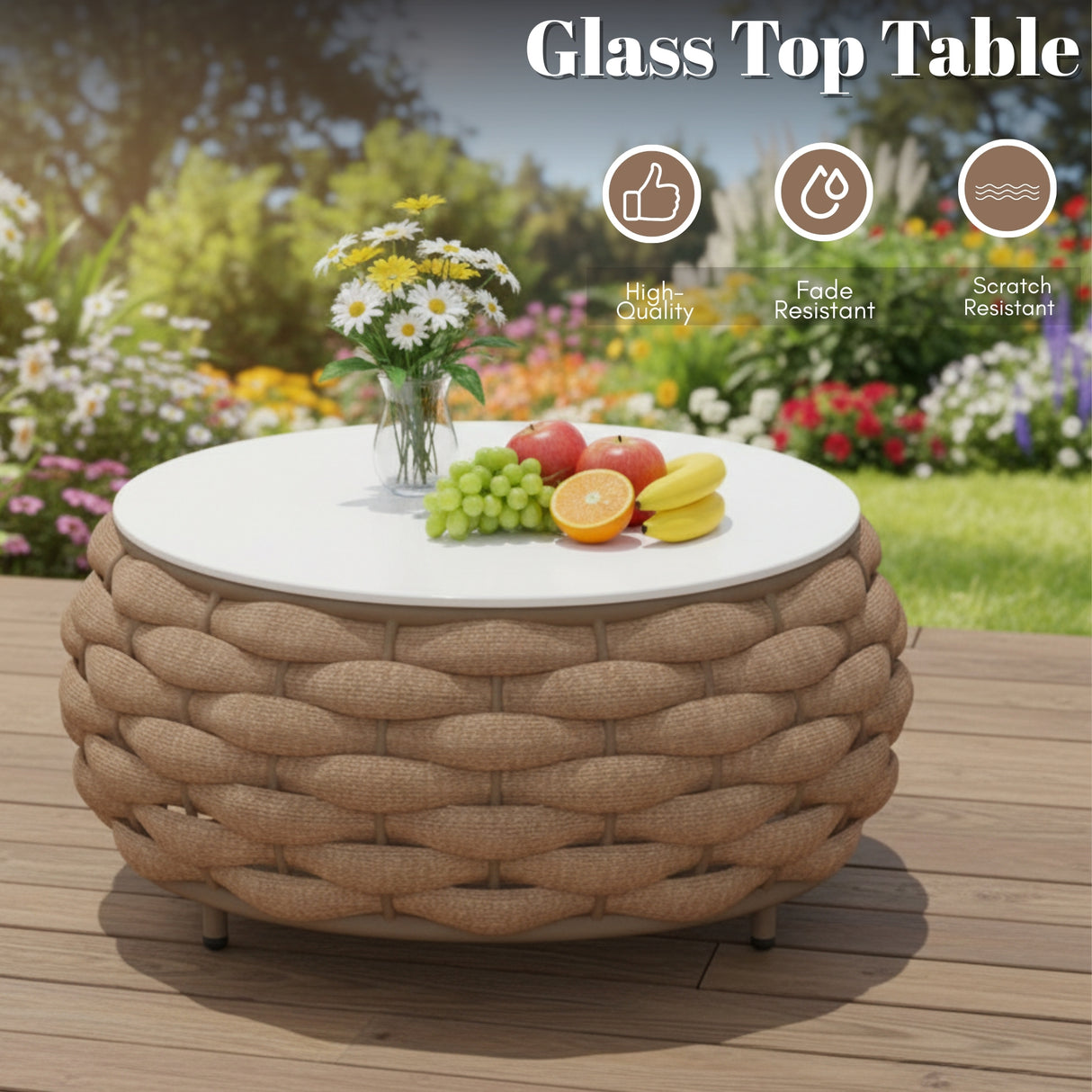 4 Piece Outdoor Rope Sofa Set (Beige & Cream)