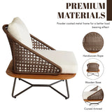 Outdoor Rope 3-Piece Patio Set With Wooden Top Table