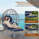 Outdoor Wicker Egg Chair with Ottoman (Silver Grey & Navy-Blue)
