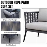 Outdoor Grey Rope 7-Seater Sofa Set With Glass Top Table