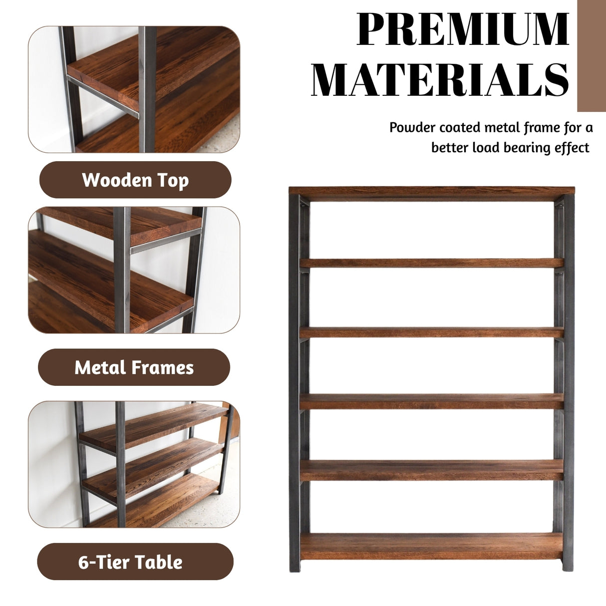 6-Tier Sheesham Wood Top Book Shelf