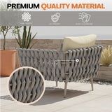 4-Piece Outdoor Rope Sofa Set With Glass Top Table (Grey & Cream)