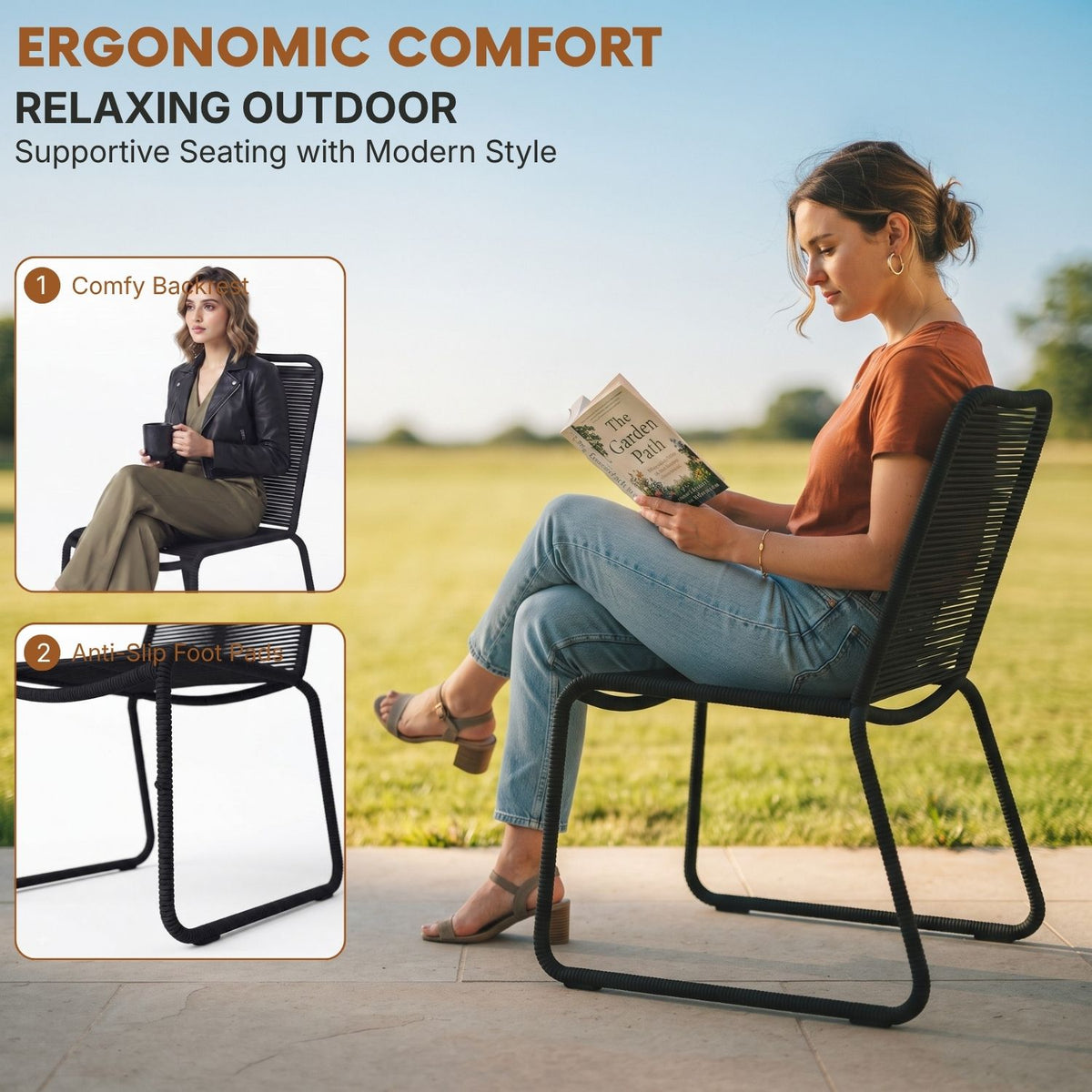 2-Piece Outdoor Rope Patio Dining Chairs