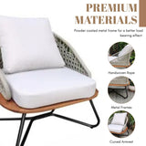 Outdoor Rope 3-Piece Patio Set With Wooden Top Table