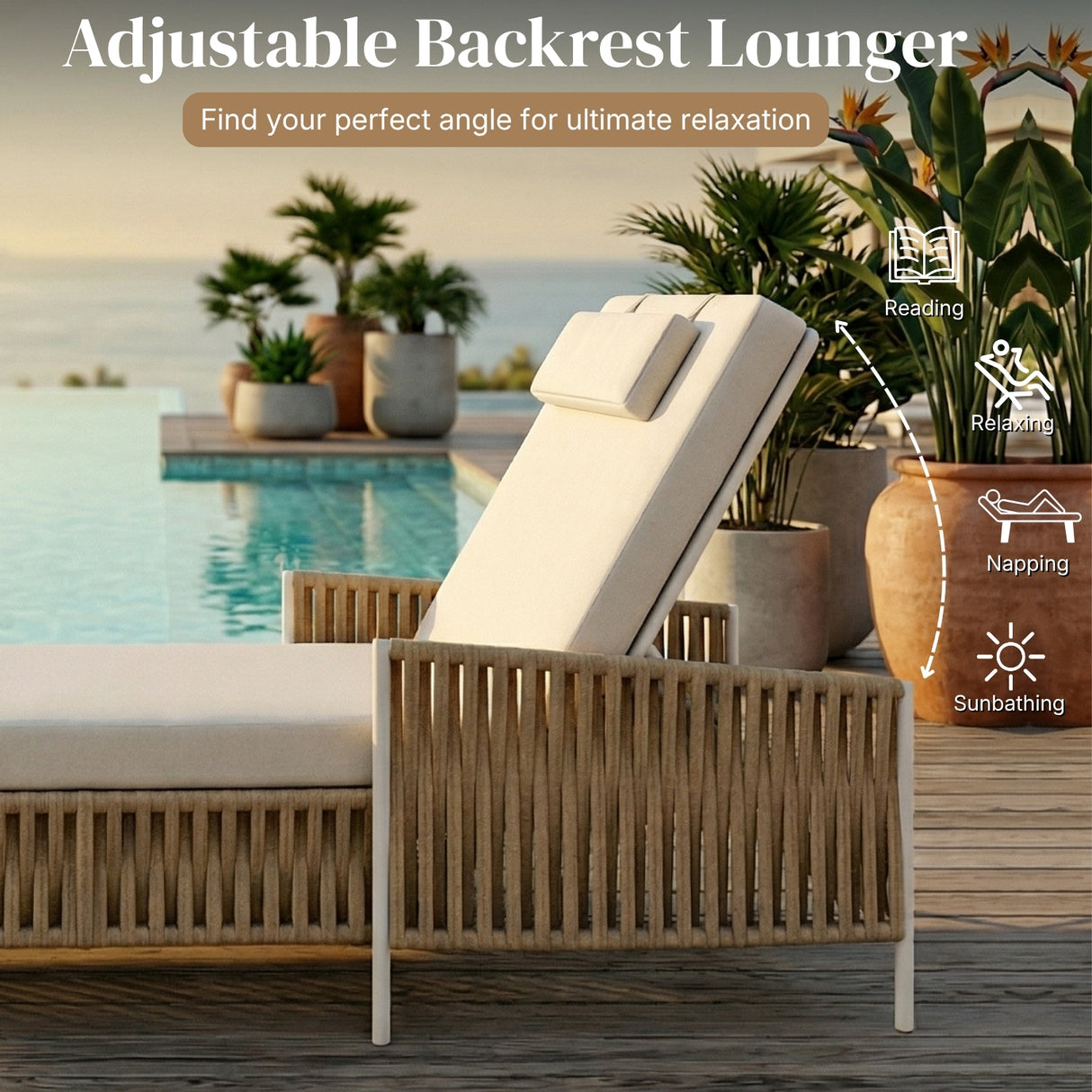 Outdoor Rope Lounger Set of 2 (Beige & Cream)