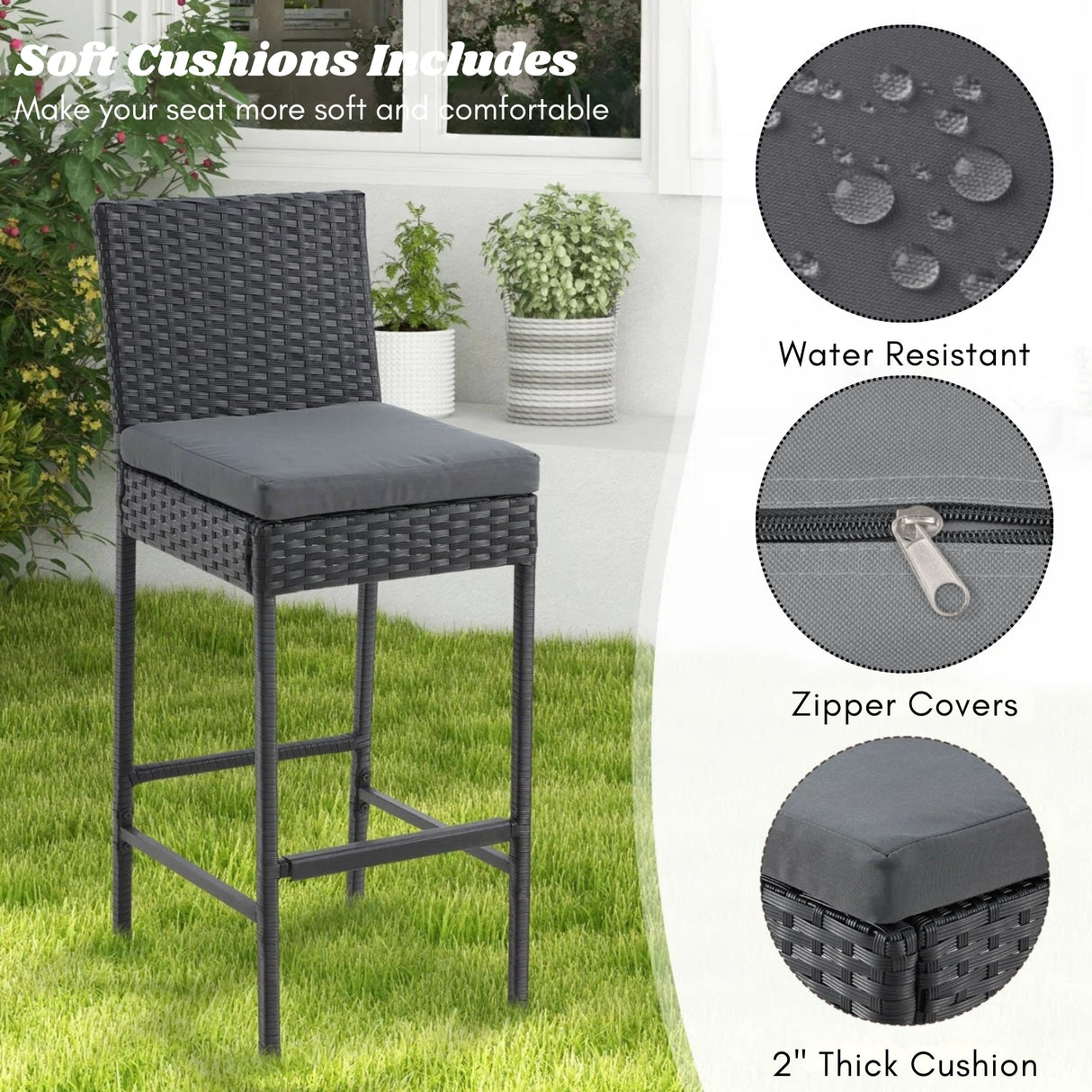 Outdoor Rattan Wicker Bar Chairs Set of 2