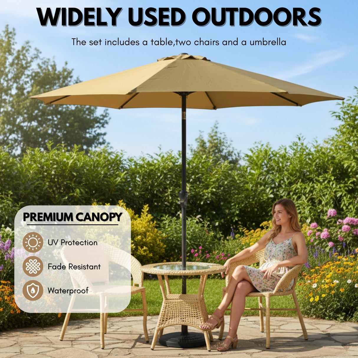 Outdoor Wicker 3-Piece Patio Set with Outdoor Umbrella