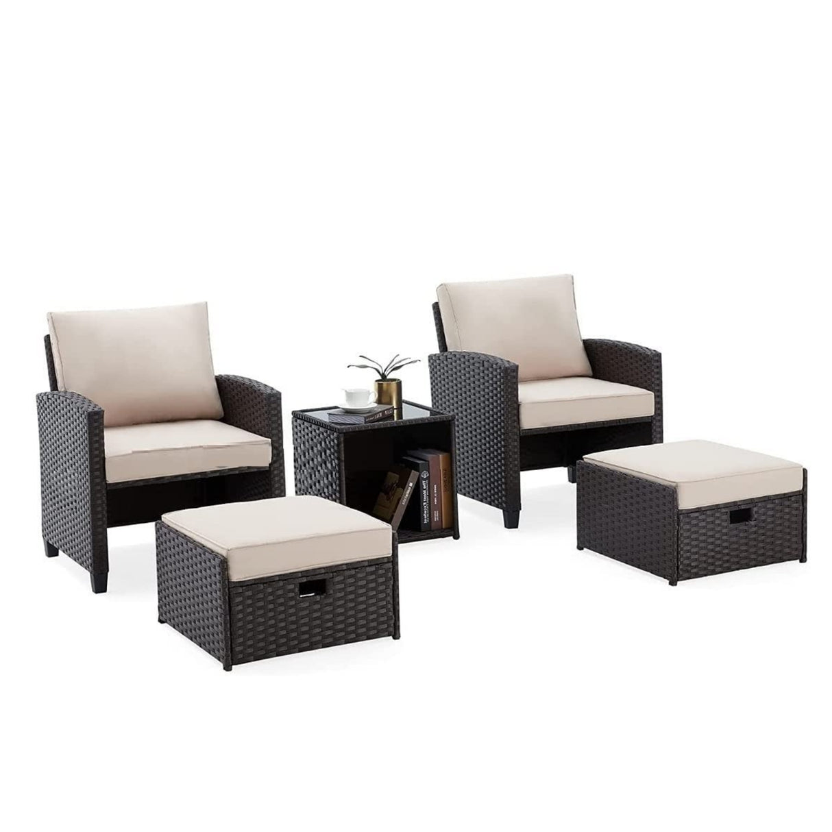 5 Piece Outdoor Patio Wicker Furniture Set