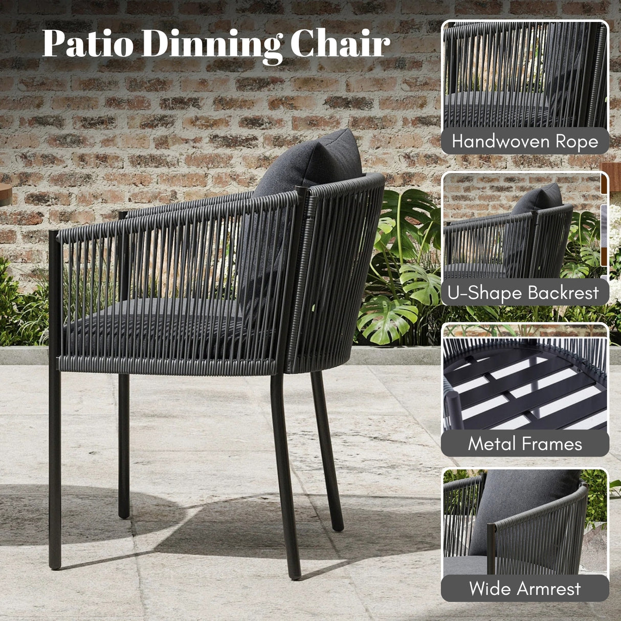 2-Piece Outdoor Rope Patio Dining Chairs
