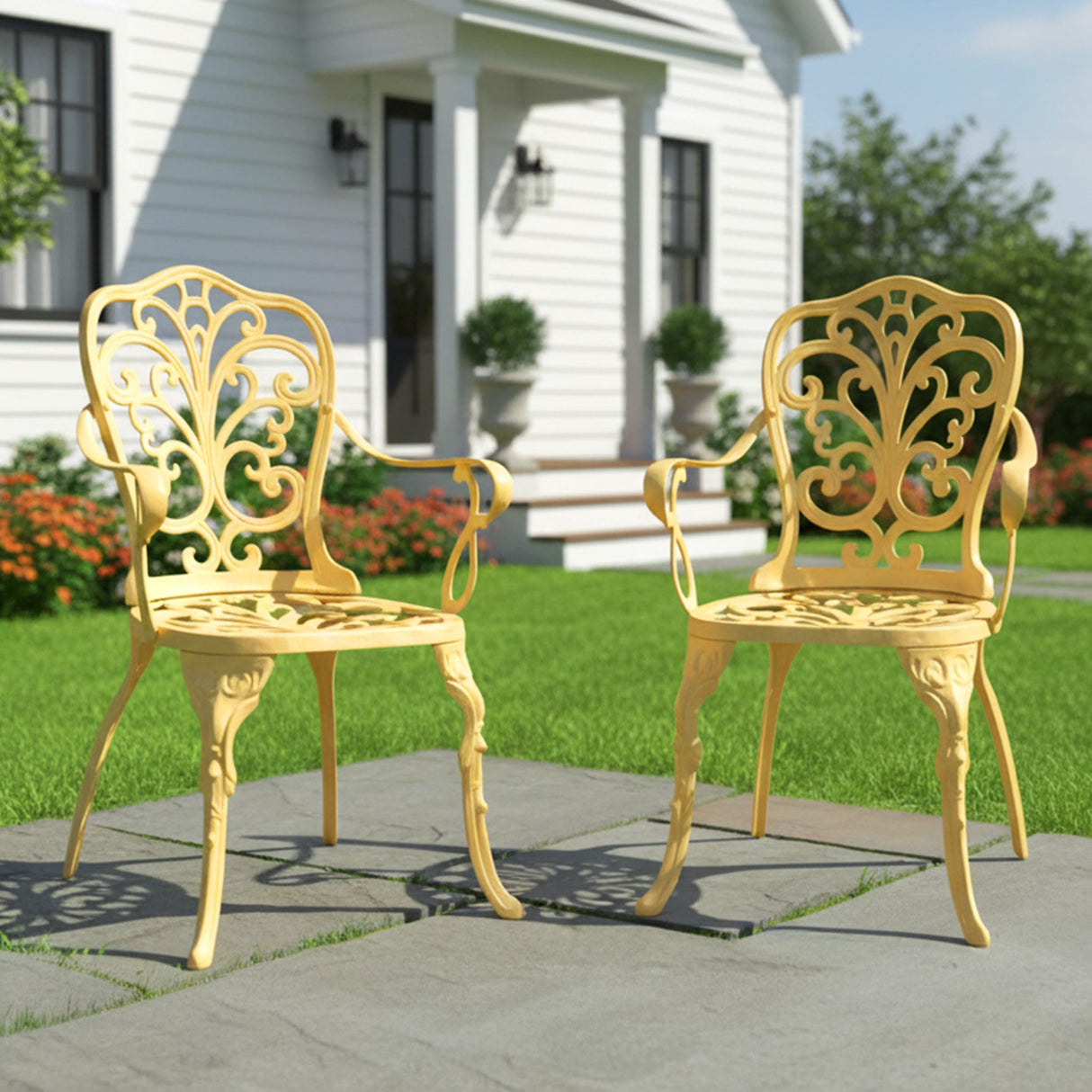 Outdoor Cast Aluminum Bistro Set with 2 Chairs (Beige)