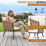 4-Piece Outdoor Rope Sofa Set With Glass Top Table (Beige & Off-White)