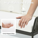 4-Piece Outdoor Rope Patio Furniture Set with Glass Top Table (Grey & Off-White)