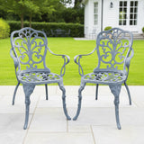 Outdoor Cast Aluminum Bistro Set with 2 Chairs (Grey)
