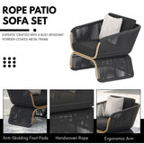 Outdoor Braided Rope Sofa Set With 2-Tier Glass Top Table