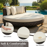 Outdoor All-Weather Rattan Wicker Round Daybed (Dark Brown & Cream)