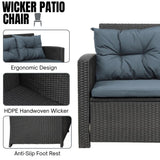 5-Piece Wicker Patio Conversation Set (Dark Brown/ Cyan Blue)