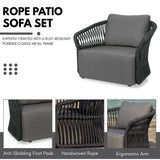 4-Piece Outdoor Braid & Rope Sofa Set (Grey)