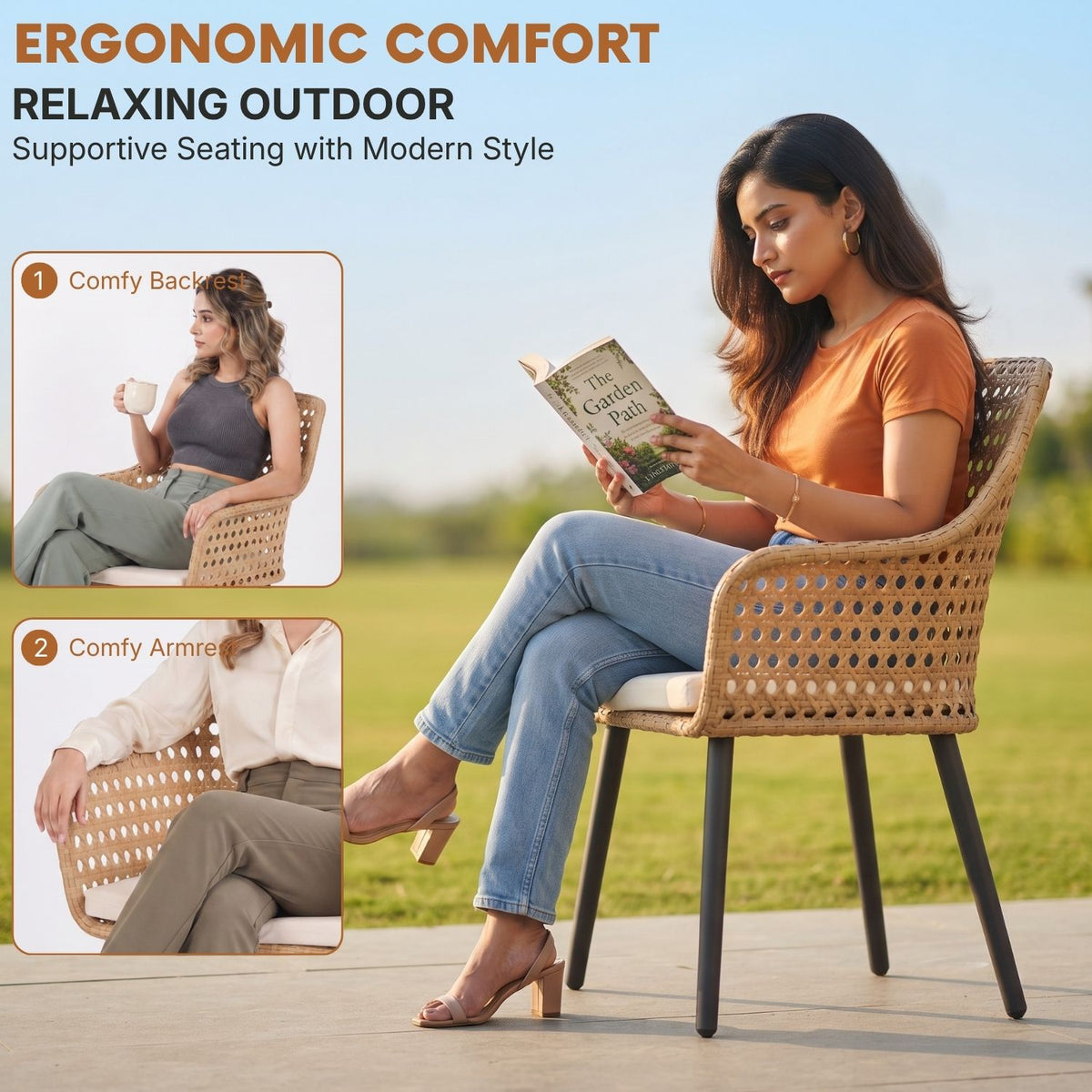 2-Piece Outdoor Rattan Wicker Patio Dining Chairs