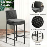 5-Piece Outdoor Rattan Wicker Bar Set with Glass Top Table
