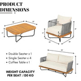 Outdoor 6-Piece Rope Woven Conversation Sofa Set with Wooden Top Table