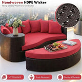 Outdoor Rattan Wicker Daybed (Dark Brown & Red)