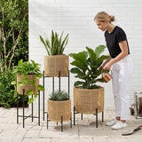 Outdoor Wicker Set of 4 Planters with Metal Stands