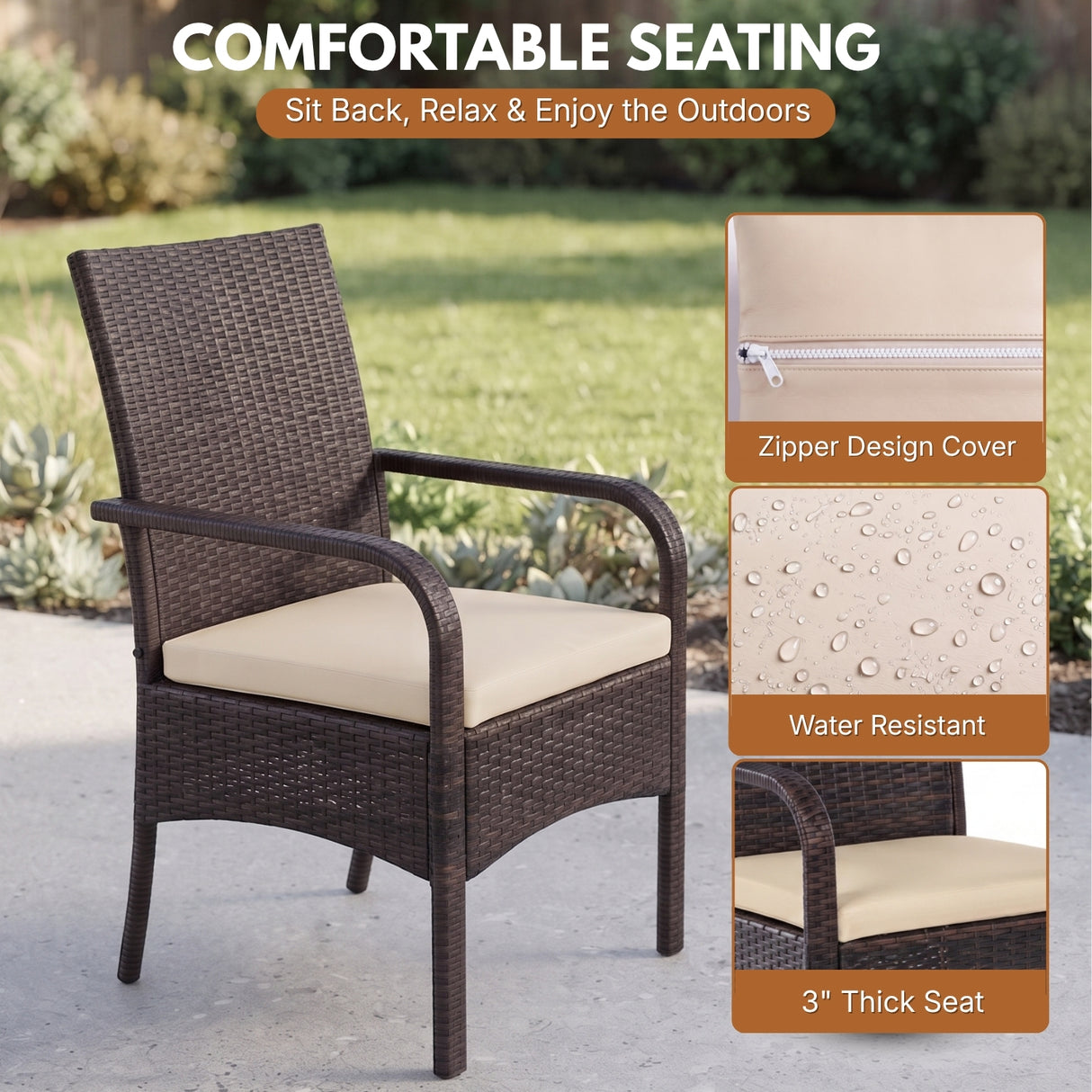 4-Piece Outdoor Rattan Wicker Patio Dining Chairs