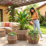 Outdoor 3-Piece Round Rope Planters (Beige)