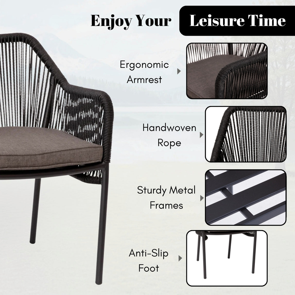 2-Piece Outdoor Rope Patio Dining Chairs