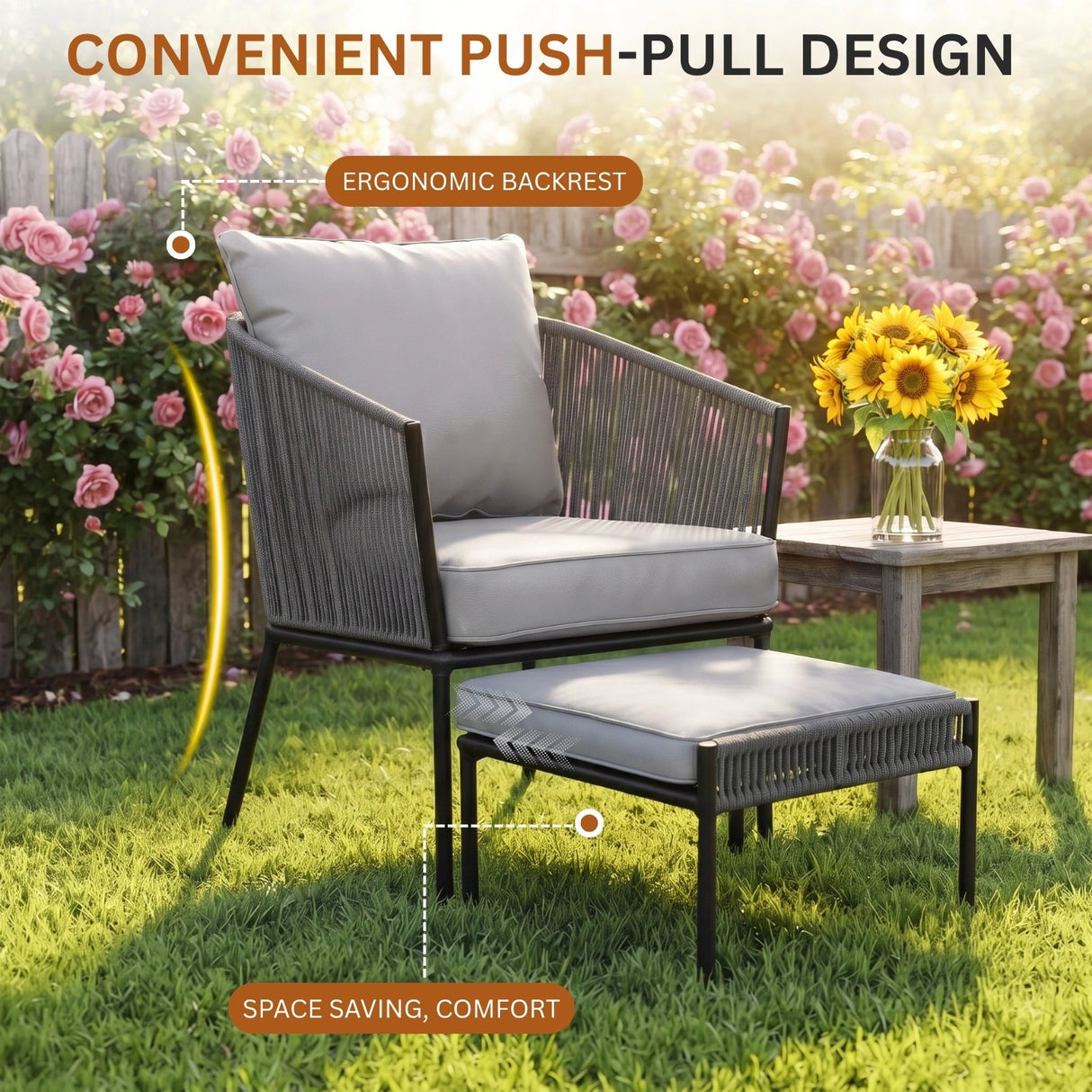 Outdoor 5 Piece Rope Patio Sofa Set (Grey)