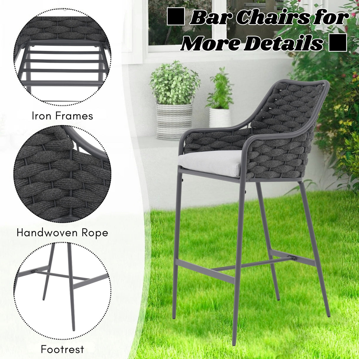 2-Piece Outdoor Rope Bar Chairs – Stylish Comfort Built to Last